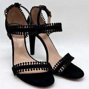 Chloe Black Heels Suede Open with Ankle Strap Size 9.5